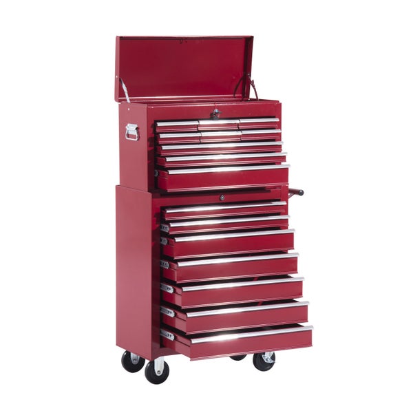 HOMCOM, Fahrbarer Werkzeugwagen, Werkstattwagen, 61,5L x 33B x 113H cm, Stahl, Rot