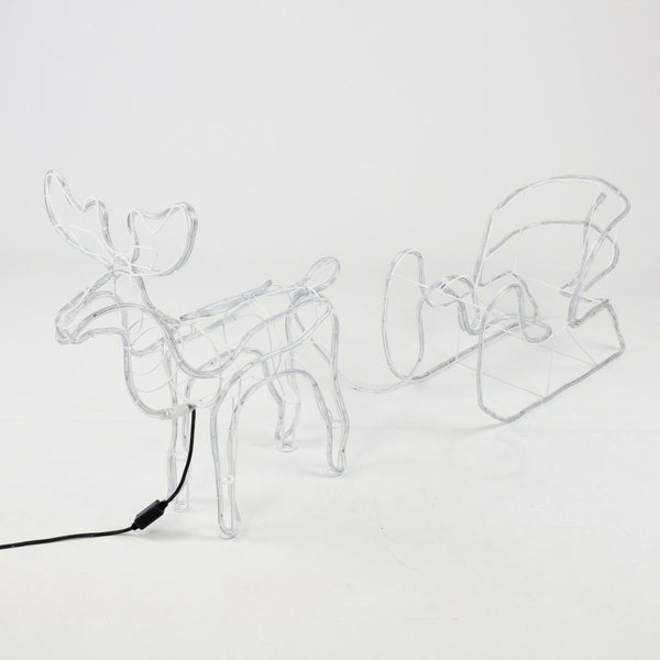 FRANK FLECHTWAREN | LED-Deko Rentier mit Schlitten, METALL, KUNSTSTOFF, Schlitten ca. 58 x 27 x 42 cm, Rentier 64 x 36 x 70 cm, Gesamtlänge 177 cm, Zuleitung 5 Meter