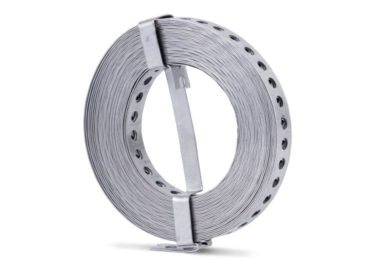 Rolle aus verzinktem Lochband aus Metall zur Befestigung und Installation.