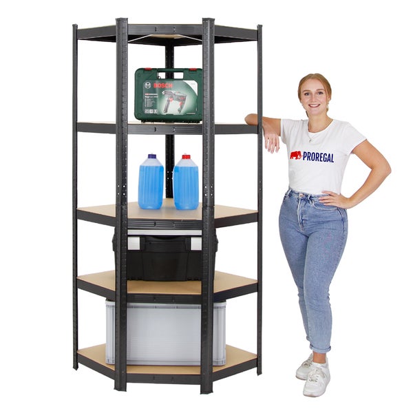 PROREGAL Eckregal Ragnar HxBxT 180 x 70 x 40 cm Fachlast 175 kg Schwarz