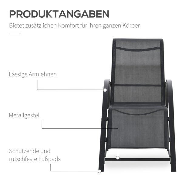 Outsunny 3-tlg. Gartenliege mit 2 Sonnenliegen, 1 Beistelltisch, 59L x 169B x 66H cm, Metall, Mesh, Schwarz
