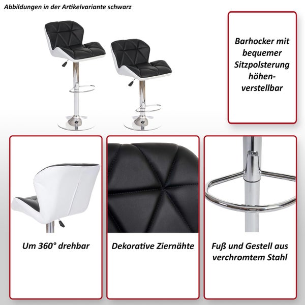 Barhocker mit bequemer Sitzpolsterung, höhenverstellbar, um 360 Grad drehbar, Fuß und Gestell aus verchromtem Stahl, dekorative Ziernähte.