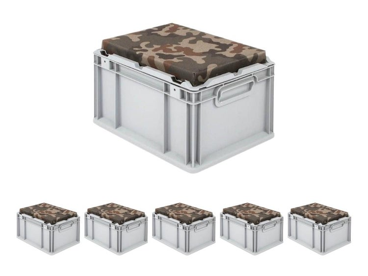 PROREGAL SparSet 6x Eurobox NextGen Seat box Camouflage HxBxT 265 x 30 x 40 cm 20 Liter Griffe Geschlossen Eurobehälter Sitzbox Transportbox