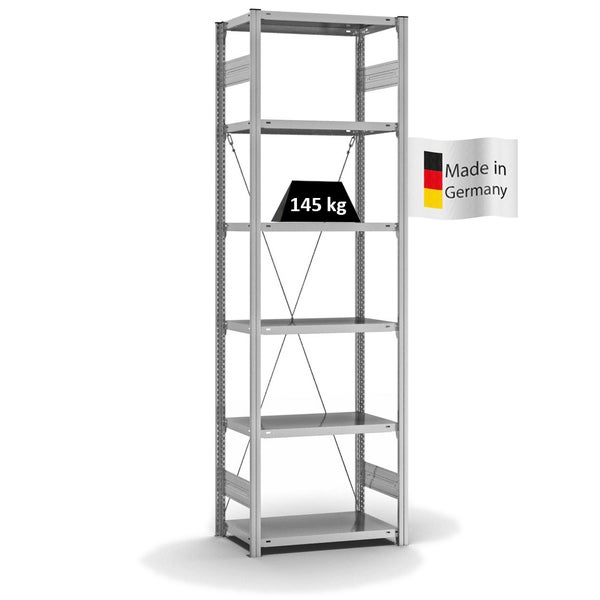 PROREGAL Fachbodenregal Stecksystem T-Profil Light-Duty Grundregal HxBxT 250 x 75 x 40 cm 6 Ebenen Fachlast 145 kg Einseitig Nutzbar Verzinkt