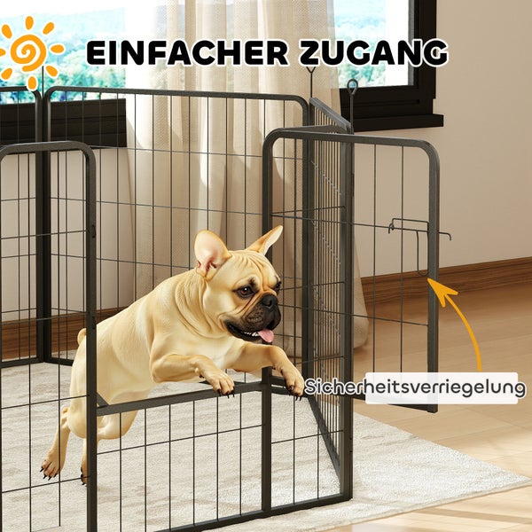 PawHut Welpenauslauf 80 cm Hoch, 6-TLG. Hundelaufstall DIY Welpenlaufstall mit Tür, Freilaufgehege für kleine bis mittelgroße Hunde, Stahl, Schwarz