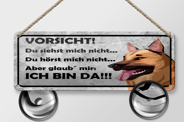 Blechschild Spruch 27x10 cm Vorsicht Hund Du siehst mich nicht