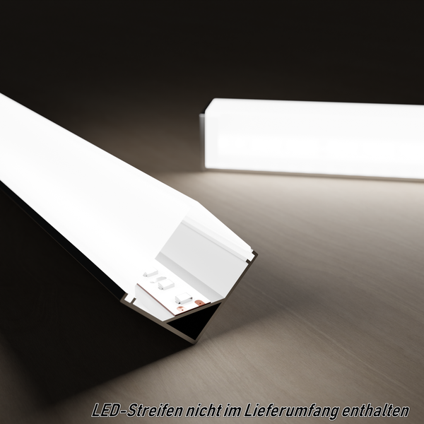 TIVENDIS Led Alu Profil 2 m ER9010 Komplett Set für Strip / Streifen bis 10 mm breit | Abdeckung satiniert milchig, Endkappen, Befestigungclips | L-Form Winkel Ecke Winkelprofil Eckprofil eloxiert