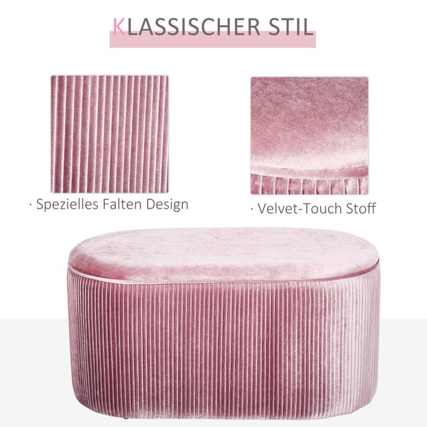 HOMCOM Sitzbank mit Stauraum, für Wohnzimmer, französische Stil,  elegant, 81 x 40 x 41 cm, Samt, Rosa
