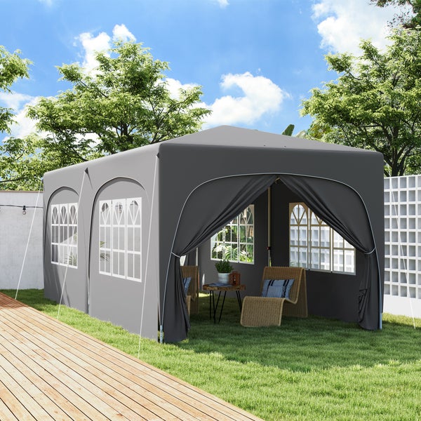 Outsunny Pavillon ca. 3x6m, wasserabweisend Stabil Winterfest Pop-up Faltpavillon, UV Schutz 50+, Faltbar Partyzelt Gartenzelt mit 6 Seitenteilen Tasche Gartenpavillon für Camping Garten, Hellgrau