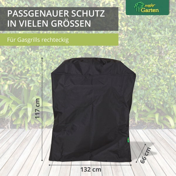 Mehr Garten - Premium Gasgrill-Abdeckung rechteckig: 90(B)x66(T)x109(H) cm I Abdeckhaube für Gasgrill wasserdicht und wetterfest aus Oxford 600D Gewebe I Grillhaubenabdeckung I Schwarz