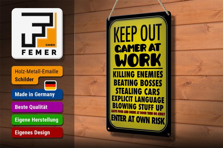 Blechschild Spruch 20x30cm Keep out gamer at work enter