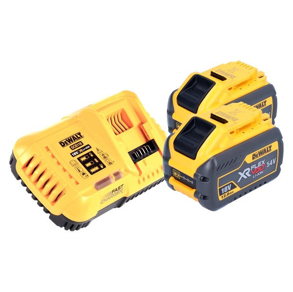 DeWalt Schnellladegerät mit zwei 18 Volt 54 Volt Flexvolt Lithium Ionen Akkus mit 12 Amperestunden