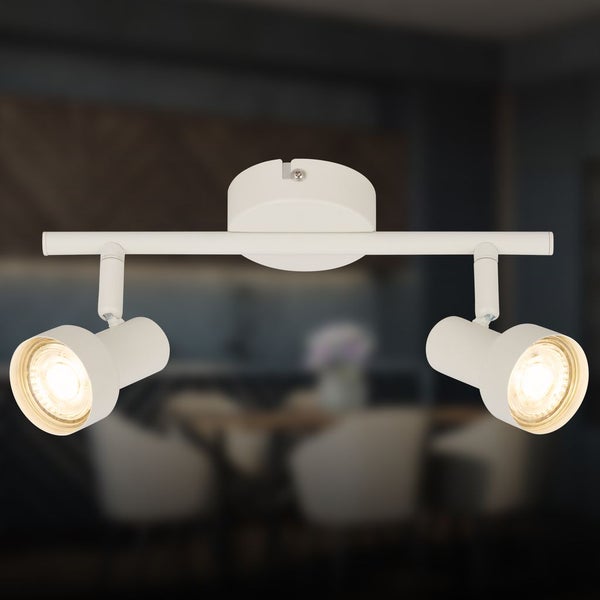 Weißer 2-flammiger LED Deckenstrahler mit verstellbaren Spots für individuelle Beleuchtung in Innenräumen.