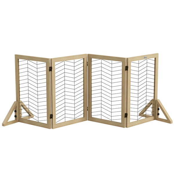 PawHut Hunde Absperrgitter aus Holz, Schutzgitter mit 4 Paneelen 187 x 70 cm Türgitter Treppengitter, Verstellbares Hundegitter mit Füßen für Treppen, Türen, Küche, Flur, Natur