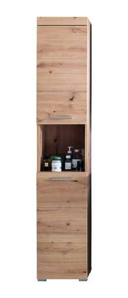 AmandaMando Bad Hochschrank 2 Türen, 1 offenes Fach Eiche Dekor. 37 X 31 X 190 cm