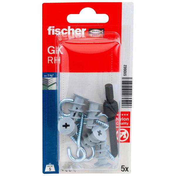 Fischer Gipskartondübel GK RH mit Schraubhaken und Montagewerkzeug im Set