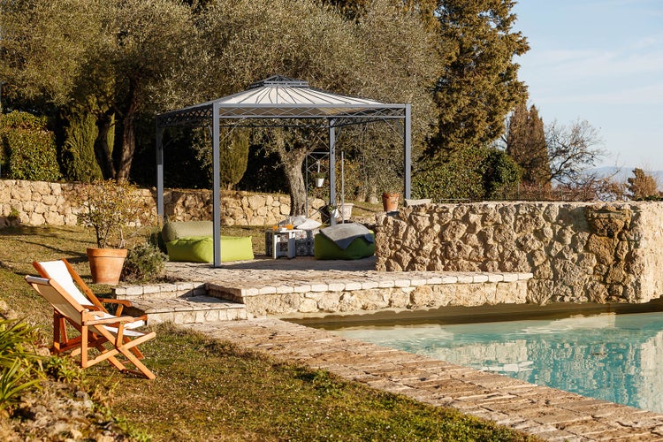 Pavillon ELEO Trento 3 x 3 m anthrazit - pulverbeschichtet | mit Sonnensegel ecru