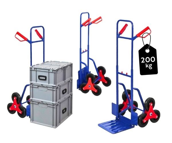 PROREGAL Treppensackkarre ODIN HxBxT 111x60x43cm Tragkraft Hartgummi-Bereifung Blau Treppensteiger Sackkarre