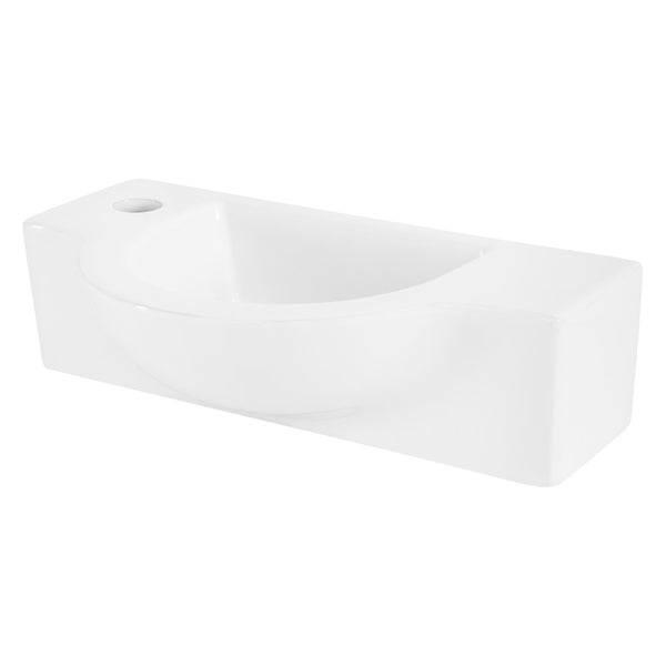 ML-Design Waschbecken aus Keramik in Weiß, 44,5x25,5x12 cm, Oval, klein, Hahnloch links, Wandmontage oder Aufsatzwaschbecken, Moderne Waschtisch Waschschale Waschplatz Handwaschbecken, für Badezimmer
