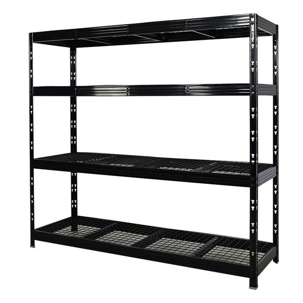 PROREGAL Mega Deal 4x Profi Schwerlastregal Rhino HxBxT 180x200x60cm 4 Gitterrost-Ebenen Fachlast 500kg Schwarz