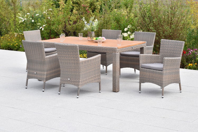 Teneriffa Gartenmöbelset 13tlg., 6 Sessel, 6 Sitzkissen, 180 x 100 cm