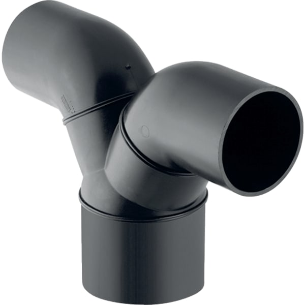 Schwarzer Y-Abzweig aus Kunststoff für Abwassersysteme.