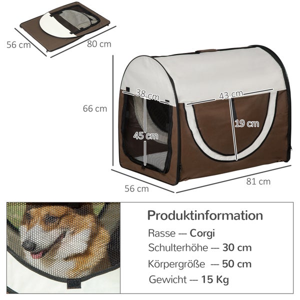 PawHut Tragebox, 81L x 56B x 66H cm, Oxfordstoff mit PVC-Beschichtung, Stahl, Kaffee