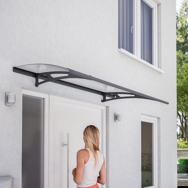 Vordach 1600x900 Haustürdach anthrazit Polycarbonat klar Überdachung Türdach