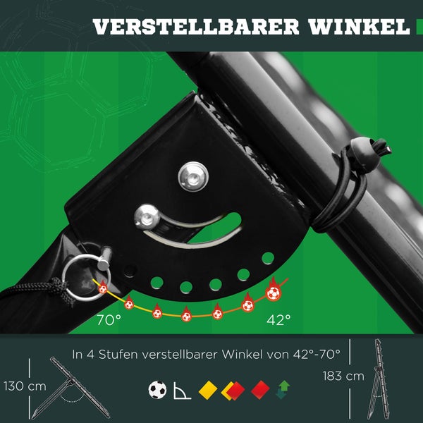 HOMCOM Fußball Rebounder, Klappbarer Fußballtor, Kickback Rückprallwand mit 4 Verstellbaren Stufen,  123 x 73 x 178,5 cm, PE-Netz, Eisen, Schwarz