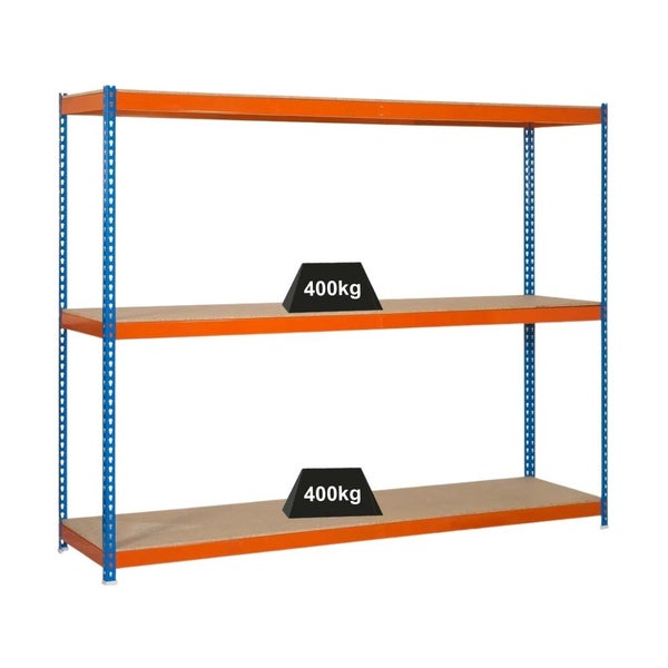 PROREGAL Schwerlastregal Mid Wood Yeti Three HxBxT 150 x 150 x 60 cm Fachlast 400 kg Blau-Orange