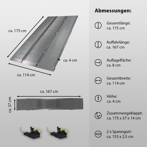 DREIBREIT by TRUTZHOLM 3-fach Auffahrrampe klappbar 175cm Tragkraft 1650kg Alu geriffelt Verladerampe
