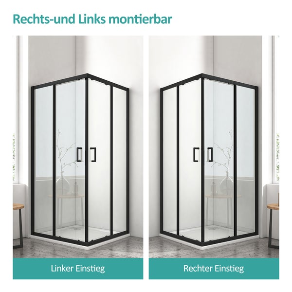 EMKE Duschkabine 90 x 90 cm Schiebetür mit  Rollen, 5 mm ESG-Sicherheitsglas, Mattschwarz, Schnellmontage, Höhe: 190 cm