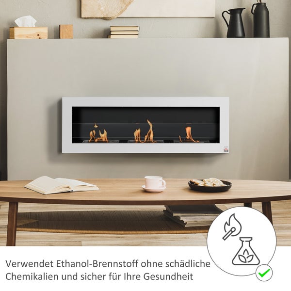 HOMCOM, Ethanol-Kamin, Bio-Ethanol-Brenner, 120B x 15T x 40H cm, Stahl, Weiß