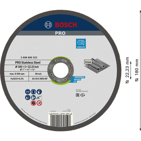 Bosch PRO Stainless Steel Trennscheibe 180 x 3 x 22,23 mm - 2608600322