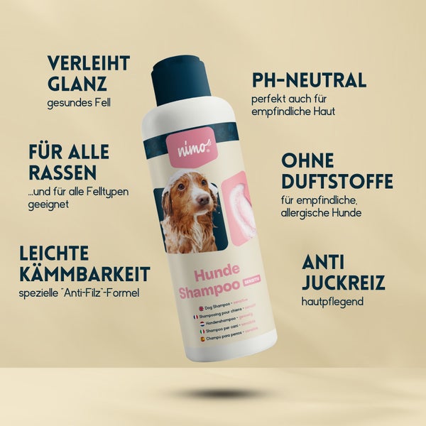 nimo® Hunde Shampoo sensitiv • ohne Duftstoffe und pH-Neutral für alle Rassen