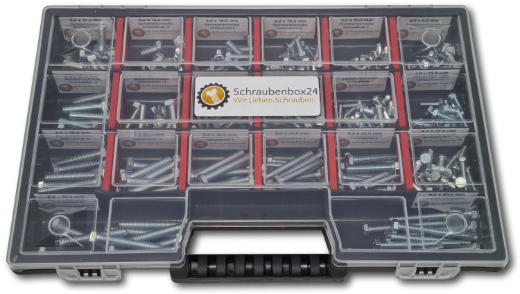 Sechskantschrauben Sortiment M4-M5-M6 // 8mm-50mm 350 tlg. Schraubenbox DIN 933 Vollgewindeschrauben Maschinenschrauben Gewindeschrauben Sechskantschrauben