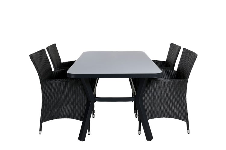 Virya Gartenset Tisch 90x160cm und 4 Stühle Knick schwarz, grau. 90 X 160 X 74 cm