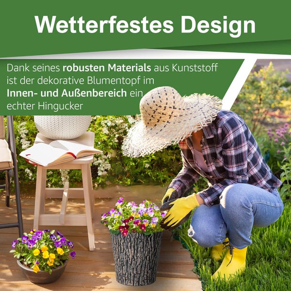 PROREGAL Blumentopf Holzoptik Ø 30cm Braun mit Holzoptik im rustikalen Design Holzbaumstamm Blumenkübel aus UV-resistenten Plastik