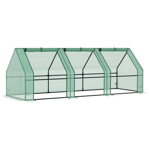 Outsunny Mini Gewächshaus, mit 3 Rollfenster, 270 x 90 x 90 cm, PE Folie,Stahl, Grün