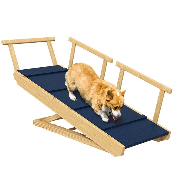 PawHut Hunderampe Klappbar Haustierrampe mit abnehmbaren Geländern, Rutschfest Hundeeinstiegshilfe für Haustiere bis 40 kg, 85 x 40 x 78,5 cm, Natur