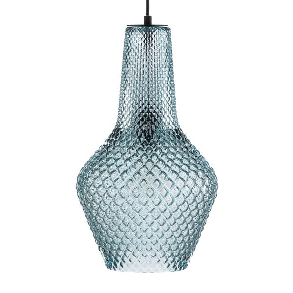 Lindby Pendelleuchte Drakar (Retro, Vintage Antik) in Blau aus Glas (1 flammig E27) - Hängelampe Esstischlampe Hängeleuchte Wohnzimmerleuchte