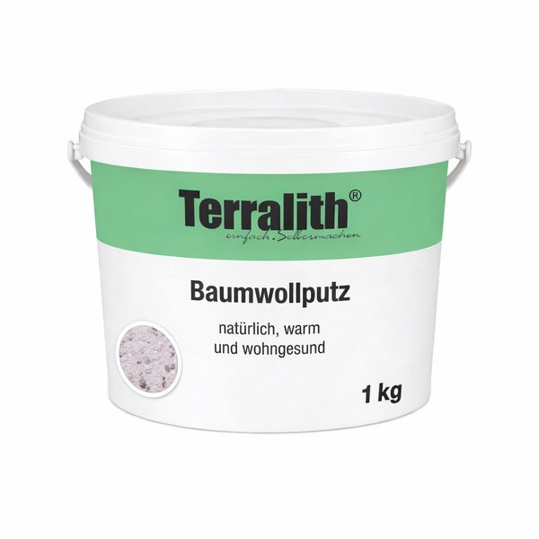 Terralith Baumwollputz im 1 Kilogramm Eimer.