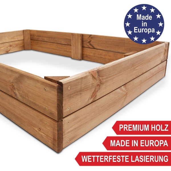 Rechteckiges Hochbeet aus Premium Holz mit wetterfester Lasur, hergestellt in Europa.