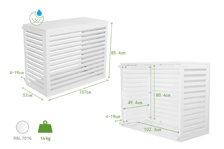 Abdeckung für Klimaanlage mit Maßangaben