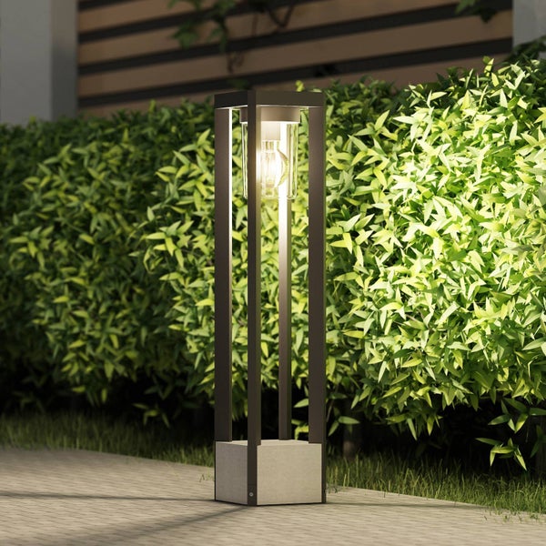 Lucande Außenleuchte Kalisa (spritzwassergeschützt (Modern) in Alu aus Aluminium (1 flammig, E27) - Wegeleuchte Pollerleuchte Wegelampe Sockelleuchte