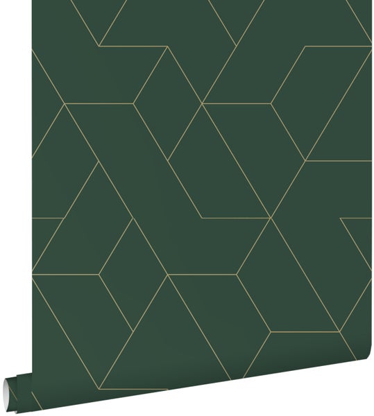 ESTAhome Tapete grafische Linien Grün und Gold - 50 x 900 cm - 139948