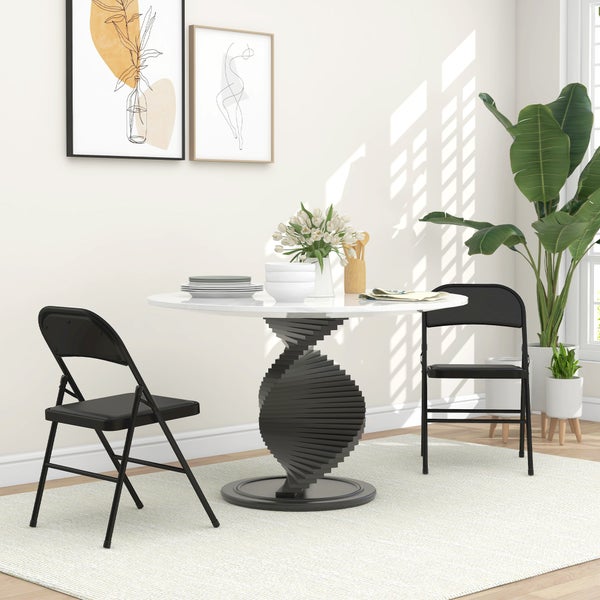 HOMCOM 2er-Set Klappstühle, Tragbare Bürostuhl mit Kissen, Stahlbeine, Faltstuhl für Büro Empfang Wartezimmer, Kunstleder, Schwarz