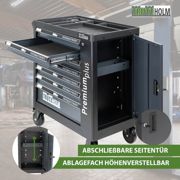 Werkstattwagen Premium plus unbestückt 7 Schubladen Seitentür Softclose Interloc abschließbar