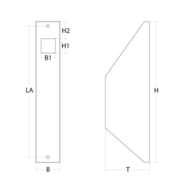 Technische Zeichnung eines Türbeschlags mit Maßangaben