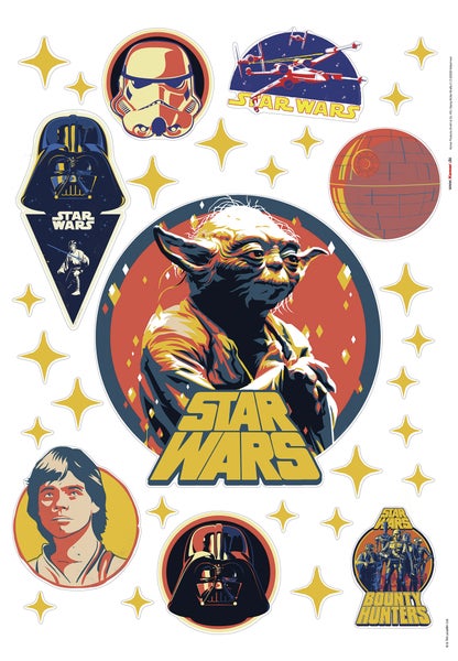 Star Wars Wandsticker mit Motiven von Yoda, Darth Vader, Luke Skywalker und Stormtrooper